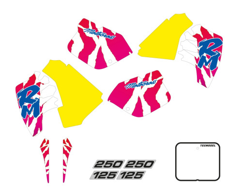 Tecnosel (blackbird) набір наклейок (вінірів) suzuki rm 125/250 '89-'92,репліка oem suzuki '92 колір жовтий/рожевий/білий