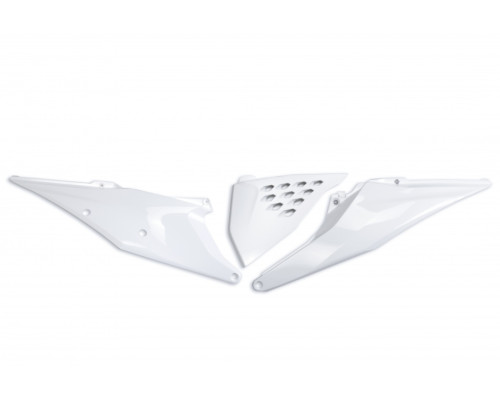 Задні бокові панелі UFO ktm sx/sxf(sx-f) 125/150/250/350/450 '19-'22, exc 125 '20-'21, exc/excf(exc-f) 150/250/300/350/450/500 '20-2023 з кришкою повітряного фільтра та вентиляційними отворами білий 20-21
