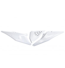 Задні бокові панелі UFO ktm sx/sxf(sx-f) 125/150/250/350/450 '19-'22, exc 125 '20-'21, exc/excf(exc-f) 150/250/300/350/450/500 '20-2023 з кришкою повітряного фільтра та вентиляційними отворами білий 20-21