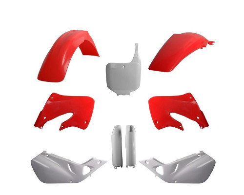 Повний комплект polisport HONDA cr 125 '98-'99; cr 250 '97-'99, включаючи передню панель (8673000002) та кришки амортизаторів (8394000001) оригінальний колір червоно-білий (fluo-r)