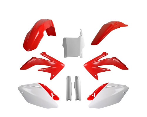 Пластиковий набір polisport (повний комплект) HONDA crf 250r '04-'05 передня панель (8661900001) та кришки амортизаторів (8351700001) колір червоний білий oem