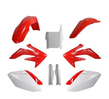 Пластиковий набір polisport (повний комплект) HONDA crf 250r '04-'05 передня панель (8661900001) та кришки амортизаторів (8351700001) колір червоний білий oem