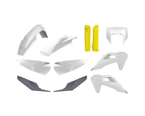 Polisport full kit husqvarna te/fe tpi '20-'23 кришка фари (8668700001) та кришка амортизатора (8398900004) oem колір білий жовтий сірий
