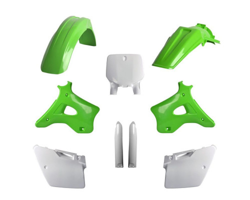 Повний комплект polisport kawasaki kx 125/250 '96-'98, включаючи передню панель (8677000001) та кришки амортизаторів (8395000001) зелений oem