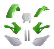 Повний комплект polisport kawasaki kx 125/250 '99-'02, включаючи передню панель (8677000001) та кришки амортизаторів (8395000001) зелений oem