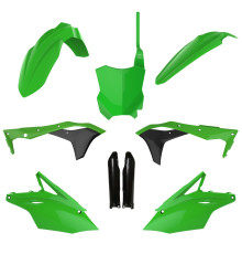 Пластиковий набір polisport (повний комплект) kawasaki kxf 250 '17-'20 передня панель (8665900001) та накладки на амортизатори (8351800002) колір зелений чорний