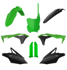 Пластиковий набір polisport (повний комплект) kawasaki kxf 250 '17-'20 передня панель (8665900001) та накладки на амортизатори (8351800005) колір зелений чорний