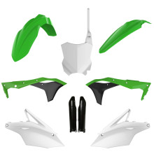 Повний комплект polisport kawasaki kxf 250 '17-'20 передня панель (8665900001) та кришки амортизаторів (8351800005) зелений чорний білий