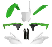 Повний комплект polisport kawasaki kxf 250 '17-'20 передня панель (8665900001) та кришки амортизаторів (8351800005) зелений чорний білий