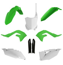 Повний комплект polisport kawasaki kxf 250 '21-'24 kxf 450 '19-'23 передня панель (8665900002) та кришки амортизаторів (8351800002) зелений білий