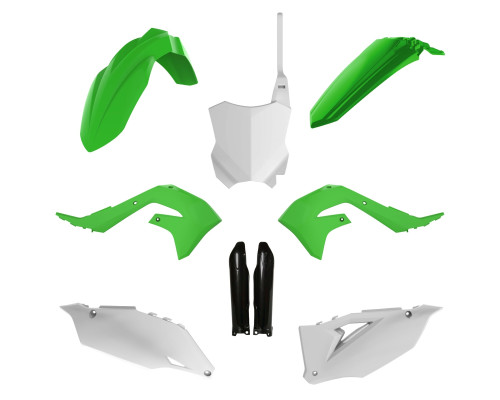 Повний комплект polisport kawasaki kxf 250 '21-'24 kxf 450 '19-'23 передня панель (8665900002) та кришки амортизаторів (8351800002) зелений білий