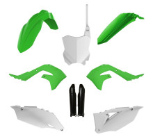 Повний комплект polisport kawasaki kxf 250 '21-'24 kxf 450 '19-'23 передня панель (8665900002) та кришки амортизаторів (8351800002) зелений білий
