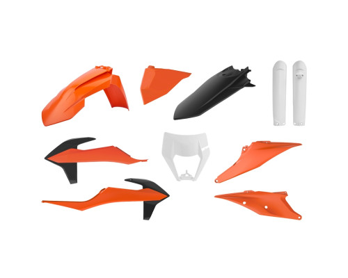 Пластиковий комплект polisport (повний комплект) ktm exc/exc-f tpi '20-'23 кришка лампи (8668600002) та кришка амортизатора (8398600003) oem колір помаранчевий чорний