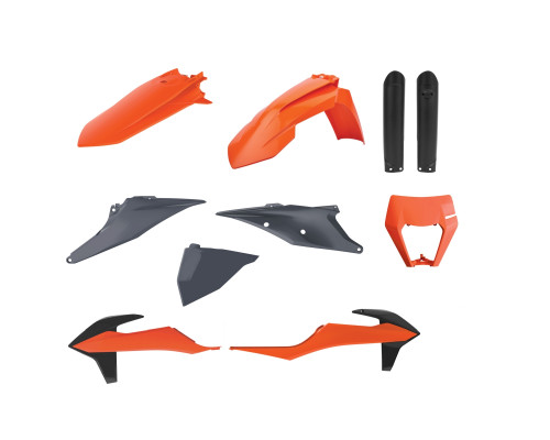 Polisport пластиковий набір (повний комплект) ktm exc/exc-f tpi '20-'23 кришка лампи (8668600002) та кришка амортизатора (8398600003) колір оранжево-сірий