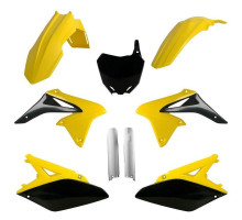 Пластиковий набір polisport (повний комплект) suzuki rmz 250 '10-'18 передня панель (8660400002) та накладки на амортизатори (8398300001) колір жовтий білий чорний