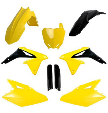 Пластиковий набір polisport (повний комплект) suzuki rmz 450 '08-'17 передня панель (8659300001) та накладки на амортизатори (8398300002) колір жовтий чорний oem