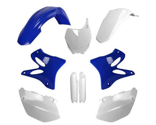 Пластиковий набір polisport (повний комплект) YAMAHA yz 125/250 '08-'14 передня панель (8658100001) та накладки на амортизатори (8351400001) колір синій білий oem