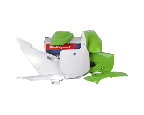 Пластиковий комплект polisport kawasaki klx 110 '02-'09 передня панель в комплекті (8661500010) колір зелений білий oem