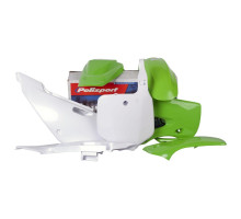 Пластиковий комплект polisport kawasaki klx 110 '02-'09 передня панель в комплекті (8661500010) колір зелений білий oem