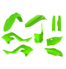 Пластиковий комплект polisport kawasaki kx 125/250 '03-'08, включаючи передню панель (8665900010) та накладки на амортизатори (8398000008) (рестайлінг на kxf 450 '22) лаймовий зелений)