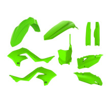 Пластиковий комплект polisport kawasaki kx 125/250 '03-'08, включаючи передню панель (8665900010) та накладки на амортизатори (8398000008) (рестайлінг на kxf 450 '22) лаймовий зелений)