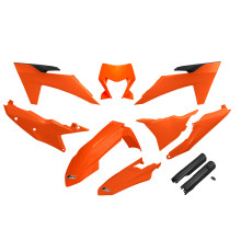 UFO 2024/11 повний пластиковий комплект з кришками телескопів ktm exc 150 / 250 / 300 tbi '24-'25, exc-f 250 / 350 / 450 / 500 '24-'25 колір oem '25 (помаранчевий / чорний)