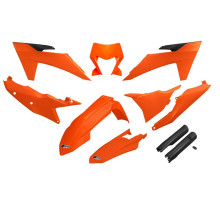 UFO 2024/11 повний пластиковий комплект з кришками телескопів ktm exc 150 / 250 / 300 tbi '24-'25, exc-f 250 / 350 / 450 / 500 '24-'25 колір oem '25 (помаранчевий / чорний)