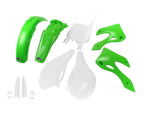 UFO повний комплект з чохлами для телескопів kawasaki kx 125 / 250 '99-'02 колір oem (зелений/білий) (ka200e999) (ka200e999)
