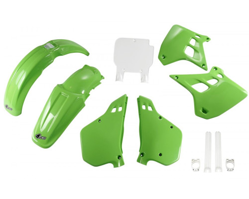 UFO повний комплект з чохлами для телескопів kawasaki kx 250 '90-'91, oem (зелений/білий) (ka188e999) (ka188e999)