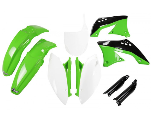 Пластиковий комплект UFO full kit з чохлами для телескопів kawasaki kxf 450 '09-'11 колір oem '10-'11 (зелений/білий/чорний) (ka216e999)