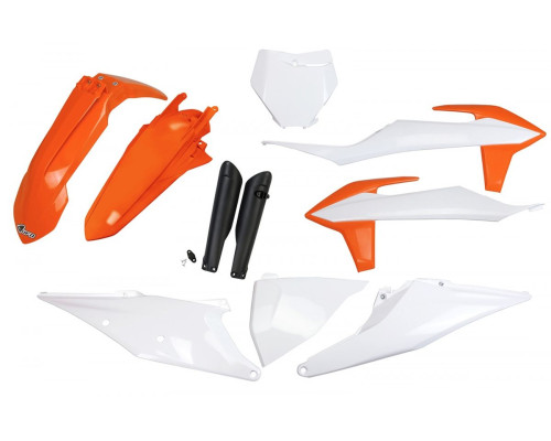 UFO повний комплект з чохлами для телескопів ktm sx 125/150/250 '19-'22, sxf (sx-f) 250/350/450 '19-'22 колір oem '21 (білий/помаранчевий)