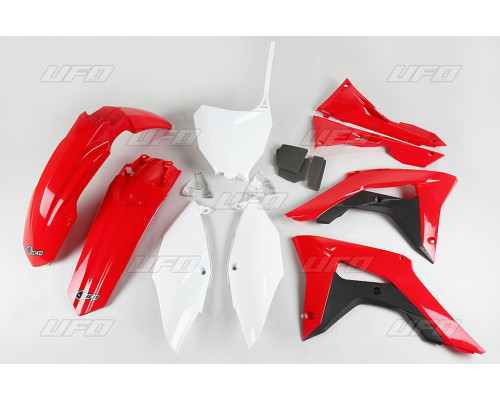 Пластиковий комплект UFO HONDA crf 250r '18-'21, crf 450r '17-'20 з кришками повітряних фільтрів, колір oem (червоний/білий) (ho123e999)