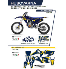 Комплект пластику  UFO hukit622087 плюс набір наклейок husqvarna tc 125/250 '19-'22; fc 250/350/450 '19-'22, включаючи передню панель (hu04303) та накладки на амортизатори (hu03361), синій, tecna - роз