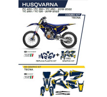 Комплект пластику  UFO hukit622087 плюс набір наклейок husqvarna tc 125/250 '19-'22; fc 250/350/450 '19-'22, включаючи передню панель (hu04303) та накладки на амортизатори (hu03361), синій, tecna - роз