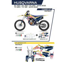 Набір пластикових накладок hukit622999w плюс набір наклейок husqvarna tc 125/250 '19-'22; fc 250/350/450 '19-'22, включаючи передню панель (hu04303) та накладки на амортизатори (hu03361), колір patriot oem (білий/блакитний) - роз