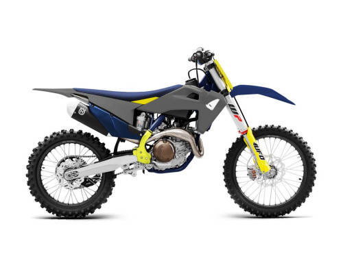 Пластиковий набір UFO husqvarna tc/fc '19-21 сірий/жовтий/синій (чохли для телескопа, рами та наклейки в комплекті)