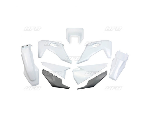 Пластиковий комплект UFO husqvarna te 150 / 250 / 300 '20-'23, fe 250 / 350 / 450 / 501 '20-'23 з кришкою лампи oem (білий/графіт) (hu623e999) (hu623e999) (husqvarna te 150 / 250 / 300 '20-'23, fe 250 / 350 / 450 / 501 '20-'23)