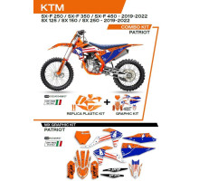 Комплект пластику UFO ktkit522127 плюс набір наклейок ktm sx/sxf 125/150/250/350/450 '19-'22, включаючи передню панель (kt04094) та накладки на амортизатори (kt04055) patriot orange - роз