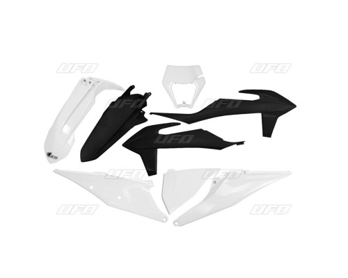 Пластиковий набір UFO ktm exc 125 '20-'21, exc 250 / 300 tpi '20-'23, exc-f 250 / 350 / 450 / 500 '20-'23 з кришкою для лампи колір білий чорний шестиденне видання (kt527e999s)