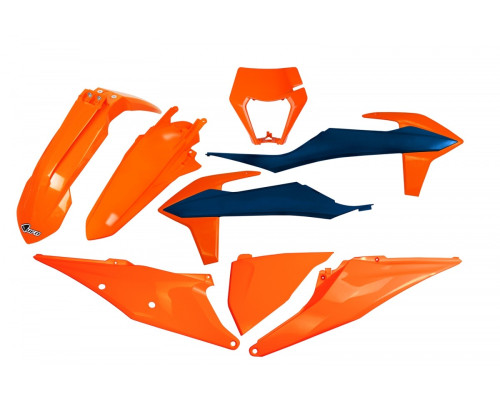 Пластиковий комплект UFO ktm exc 125 '20-'21, exc 250 / 300 tpi '20-'23, exc-f 250 / 350 / 450 / 500 '20-'23 з кришкою лампи кольору oem '22 (помаранчевий / синій)