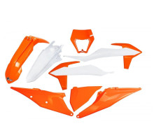 Пластиковий набір UFO ktm exc 125 '20-'21, exc 250 / 300 tpi '20-'23, exc-f 250 / 350 / 450 / 500 '20-'23 з кришкою лампи кольору oem '23 (білий/помаранчевий)
