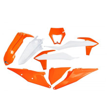 Пластиковий набір UFO ktm exc 125 '20-'21, exc 250 / 300 tpi '20-'23, exc-f 250 / 350 / 450 / 500 '20-'23 з кришкою лампи кольору oem '23 (білий/помаранчевий)