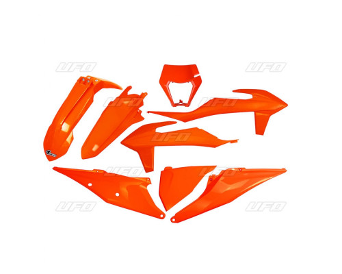 Пластиковий набір UFO ktm exc 125 '20-'21, exc 250 / 300 tpi '20-'23, exc-f 250 / 350 / 450 / 500 '20-'23 з кришкою лампи fluoресцентний помаранчевий (kt527fflu)