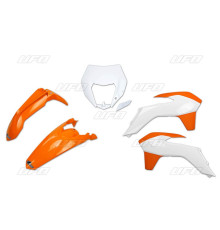 Пластиковий комплект UFO ktm exc/excf '14-'16 з кришкою ліхтаря oem '15 (помаранчевий/білий) (kt524e999w) (kt524e999w)