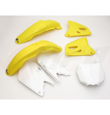 Комплект пластикових  UFO suzuki rm 125 '01-'22, rm 250 '01-'22 колір oem (білий/жовтий) (su402e999) (su402e999)