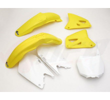 Комплект пластикових  UFO suzuki rm 125 '01-'22, rm 250 '01-'22 колір oem (білий/жовтий) (su402e999) (su402e999)
