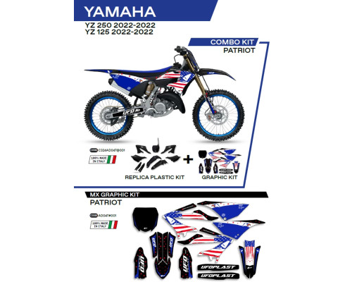 Набір пластику UFO yakit324001 плюс набір наклейок YAMAHA yz 125/250 '22 в комплекті передня панель (ya04860) та накладки на амортизатори (ya04814) patriot black - роз
