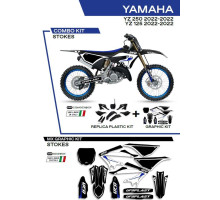 Набір пластикових обвісів yakit324001 плюс набір наклейок (стікерів) YAMAHA yz 125/250 '22 в комплекті передня панель (ya04860) та накладки на амортизатори (ya04814) stokes black - роз