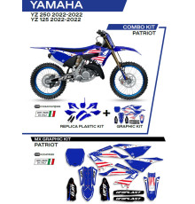 Набір пластику UFO yakit324999 плюс набір наклейок YAMAHA yz 125/250 '22 в комплекті передня панель (ya04860) та накладки на амортизатори (ya04814) колір patriot oem (білий/блакитний) - роз