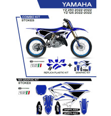 Набір пластику UFO yakit324999 плюс набір наклейок YAMAHA yz 125/250 '22 в комплекті передня панель (ya04860) та накладки на амортизатори (ya04814) колір stokes oem (синій/чорний/білий) - роз